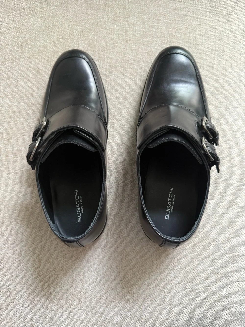 Bugatchi Castel Black Leather Double Monk Strap Shoes - Size 8